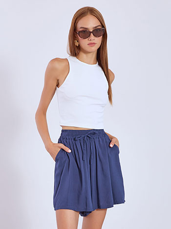 Σορτς ψηλόμεσο απο βισκόζη σε σκούρο μπλε