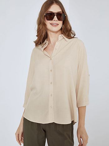 Shirt with three quarter sleeves in beige