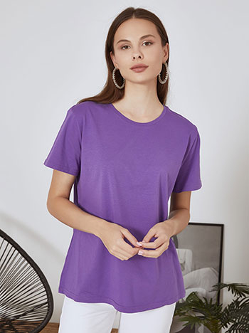 Τ-shirt μονόχρωμο σε μωβ σκούρο