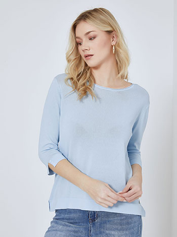 Top with rolled up neckline in baby blue