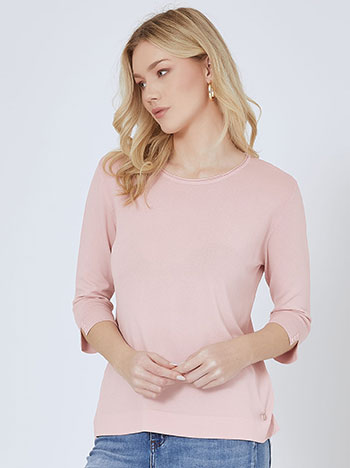 Top with rolled up neckline in pink