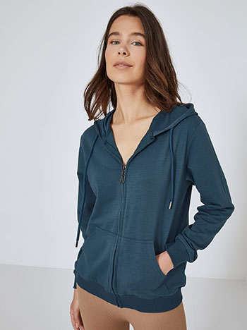 Cardigan with hoodie in teal