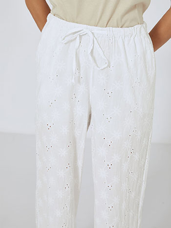 Wide leg trousers broderie in white