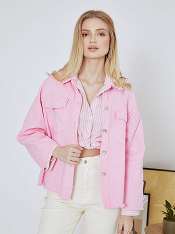 Jacket jeans with raw hemline in pink