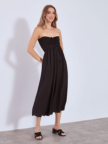 Dress strapless midi with shirred details in black