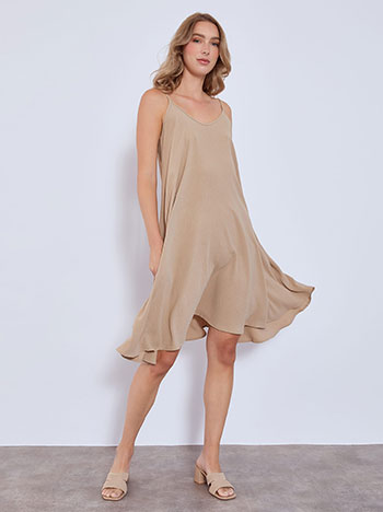 Dress midi with cotton in beige