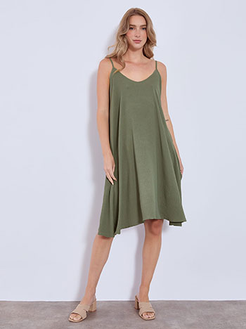 Dress midi with cotton in khaki
