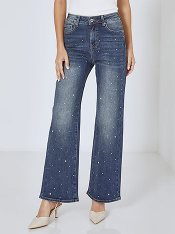 Jeans straight line with strass in dark blue