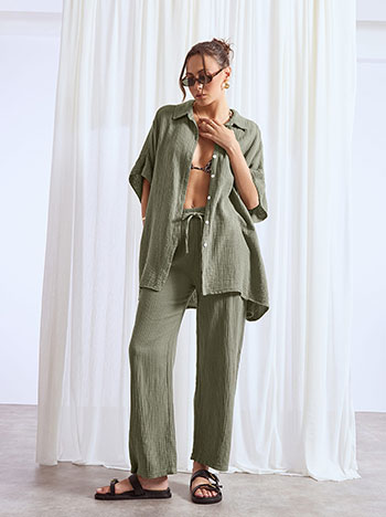 Wide leg trousers cotton with pockets in khaki
