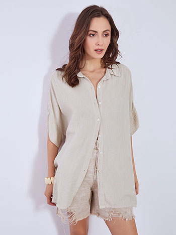 Shirt oversized with textured fabric in beige
