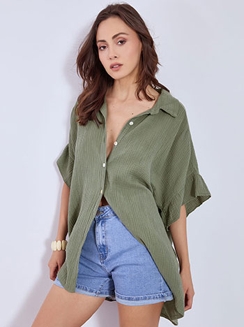 Πουκαμίσα oversized με ανάγλυφο ύφασμα σε χακί