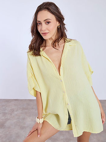 Shirt oversized with textured fabric in yellow