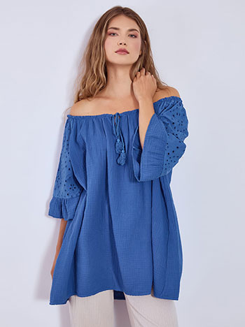 Μπλούζα oversized με δέσιμο σε μπλε