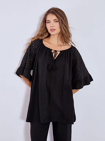 Μπλούζα oversized με δέσιμο σε μαύρο