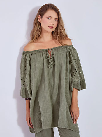 Μπλούζα oversized με δέσιμο σε χακί