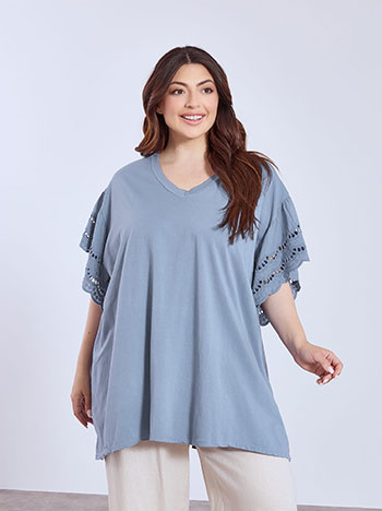 Μπλούζα oversized με κέντημα σε μπλε ραφ