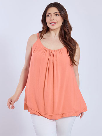 Top with knitted straps in coral