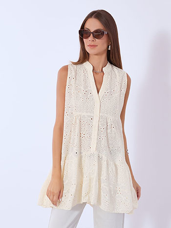Top broderie sleeveless in beige