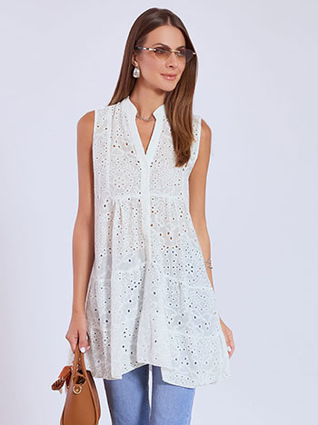 Top broderie sleeveless in white