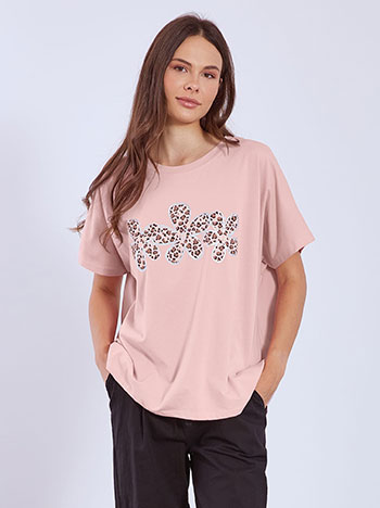 Top with flowers graphic in pink