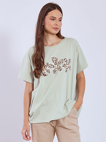 Top with flowers graphic in mint