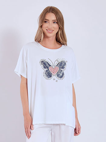 Top with strass butterfly in white