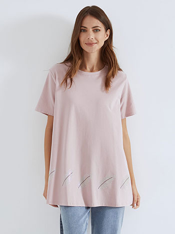 Top long with strass leaves in dusty pink