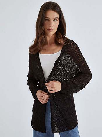 Cardigan knitted perforated in black