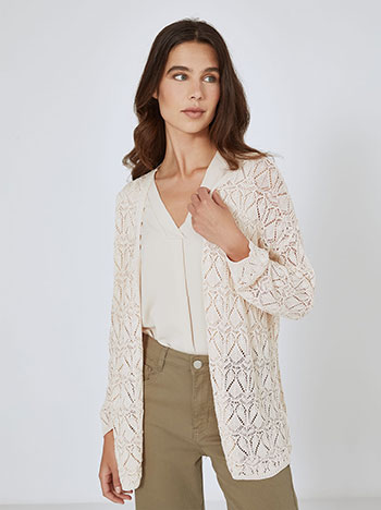Cardigan knitted perforated in beige