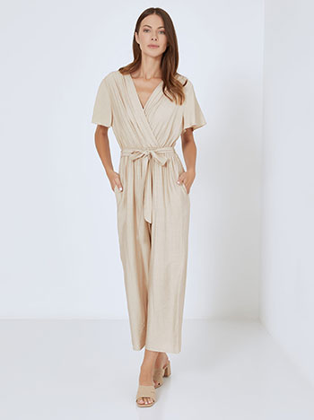Jumpsuit with linen in beige