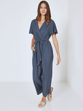 Jumpsuit with linen in dark blue