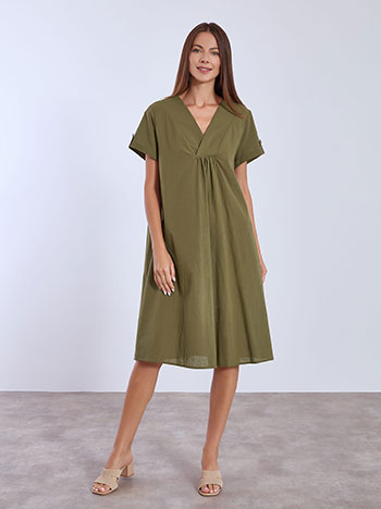 Dress midi monochrome with pleat in khaki