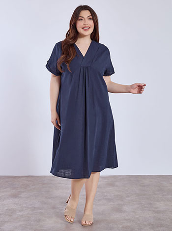 Dress midi monochrome with pleat in dark blue