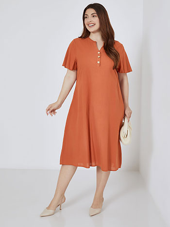 Dress midi with linen in terracota