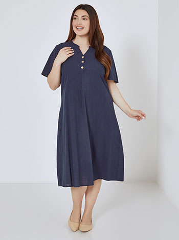 Dress midi with linen in dark blue
