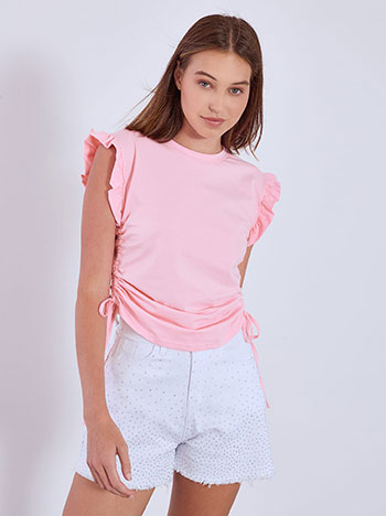 Top with shirred side details in pink