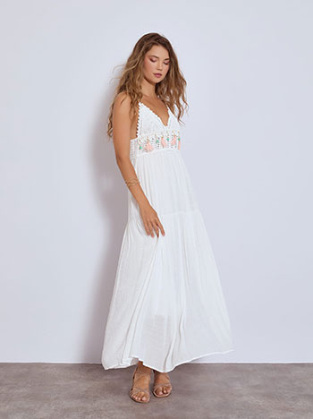 Dress maxi with tassels in white