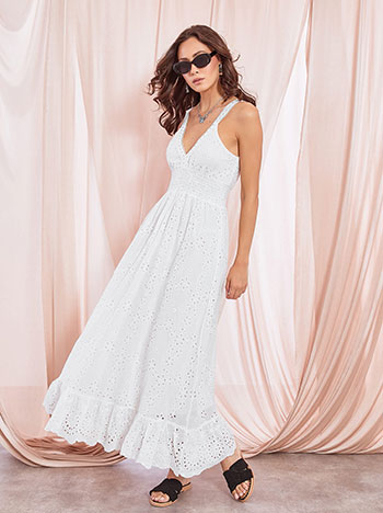 Dress maxi embroidered with studs in white