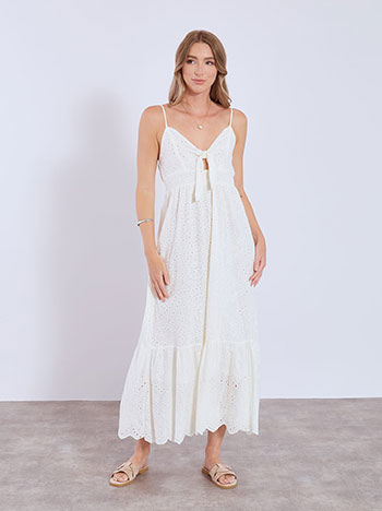 Dress maxi cotton with tie in off white