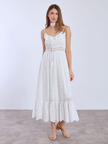 Dress maxi broderie with straps in white