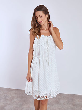 Dress mini with textured rhombus in white