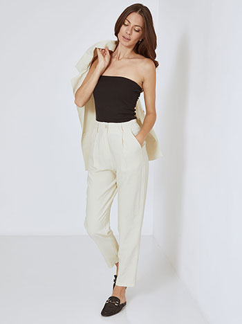 Trousers high waisted with pleats in light beige