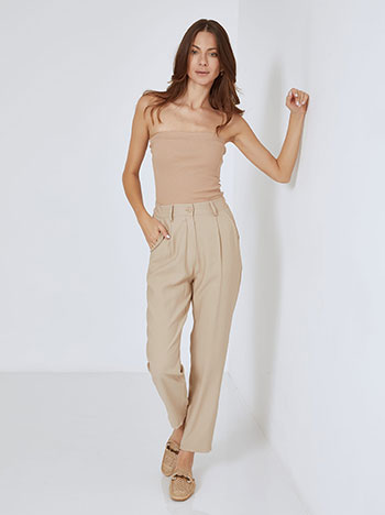 Trousers high waisted with pleats in dark beige