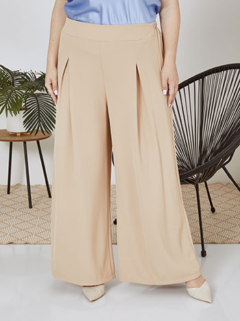 Wide leg trousers with pleats in beige