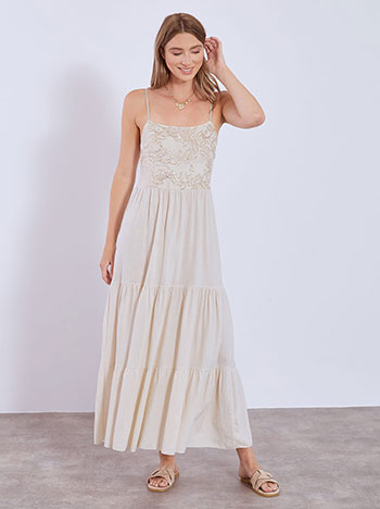 Dress maxi with sequins in light beige