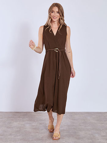 Dress maxi wrap front with belt in dark brown