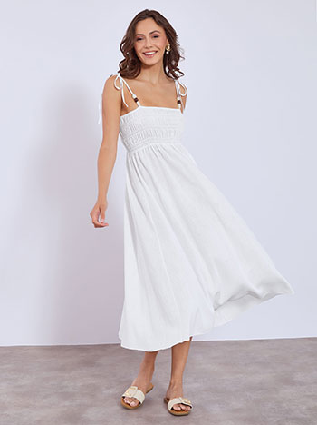 Dress midi with decorative beads in white