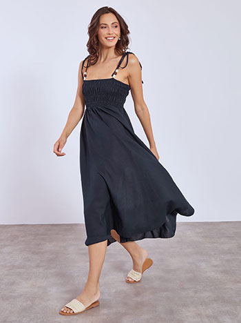 Dress midi with decorative beads in dark blue