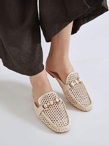 Mules with stones and strass in light beige
