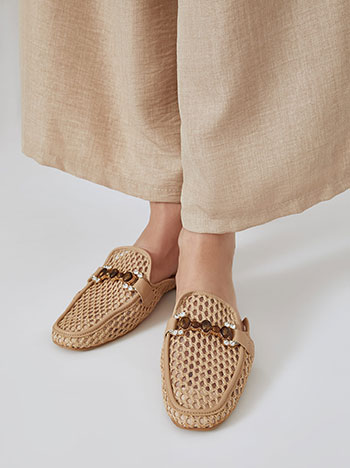 Mules with stones and strass in dark beige